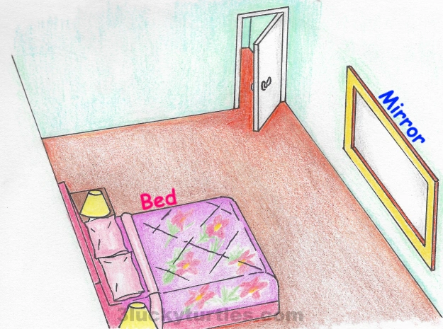 Image for post Illustration of a bed facing a mirror on the wall.