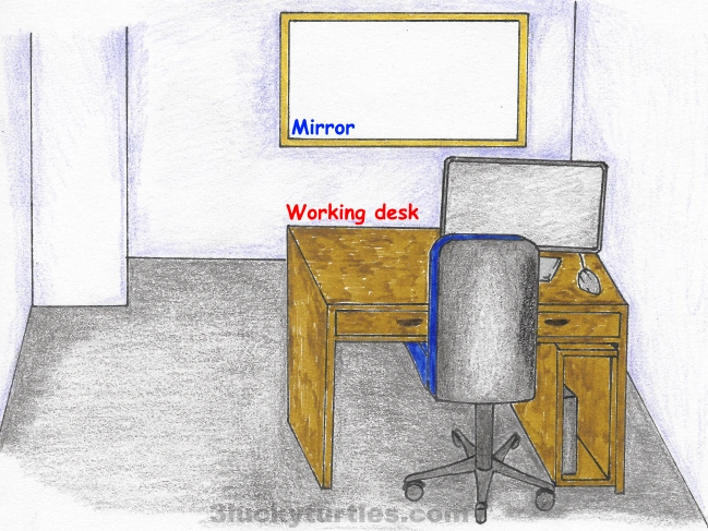 Image for post An illustration of a mirror facing a working desk.