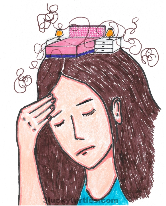 Image for post An illustration of a girl being unhappy due to a cluttered bedroom.