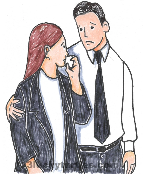 Image for post An illustration of a couple wearing black and white to attend a funeral.