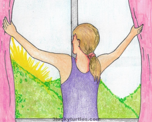 Woman opening curtain to let natural light in. Image for post Woman opening curtain to let natural light in.