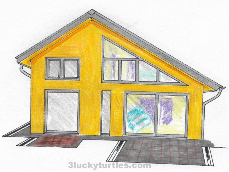 Illustration of a house with uneven roof design. Image for post Illustration of a house with uneven roof design.