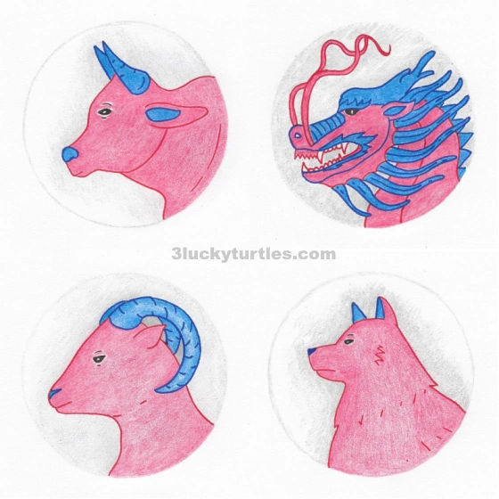 Illustrations of ox, dragon, goat, and dog. Image for post Illustrations of ox, dragon, goat, and dog.