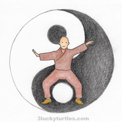 A re-imagination of a Tai Jitu symbol with a monk standing in front. Image for post A re-imagination of a Tai Jitu symbol with a monk standing in front.