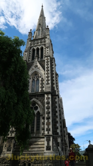 Image for post A church in Dunedin, New Zealand, which has a steepled structure.