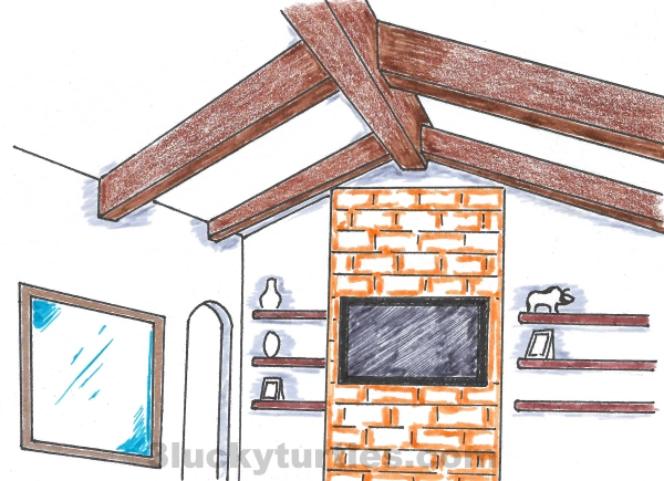Exposed overhead beams in a house. Image for post Exposed overhead beams in a house.